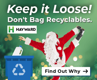 santa putting plastic jug in recycling cart